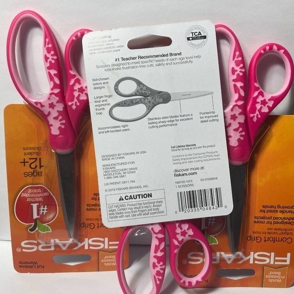 3 Fiskars Pink Comfort Grip Pointed Scissors - Picture 6 of 13